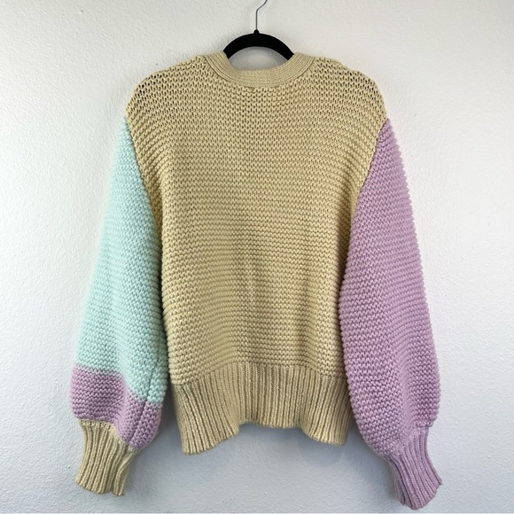 FOR LOVE & LEMONS Kerry Cropped Chunky Cardigan, Yellow, Pink, Aqua, Size Medium - Picture 7 of 9